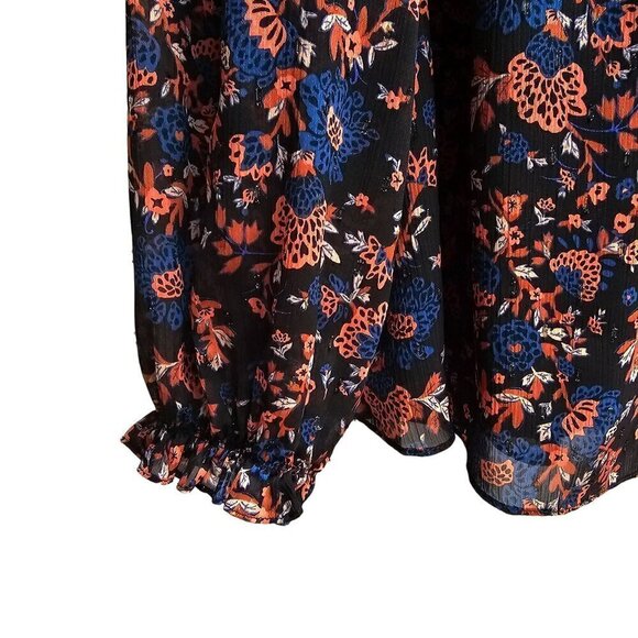 Joie Women's Floral Long Sleeve Blouse Size L Black Red & Blue Floral Size Large - Picture 6 of 12